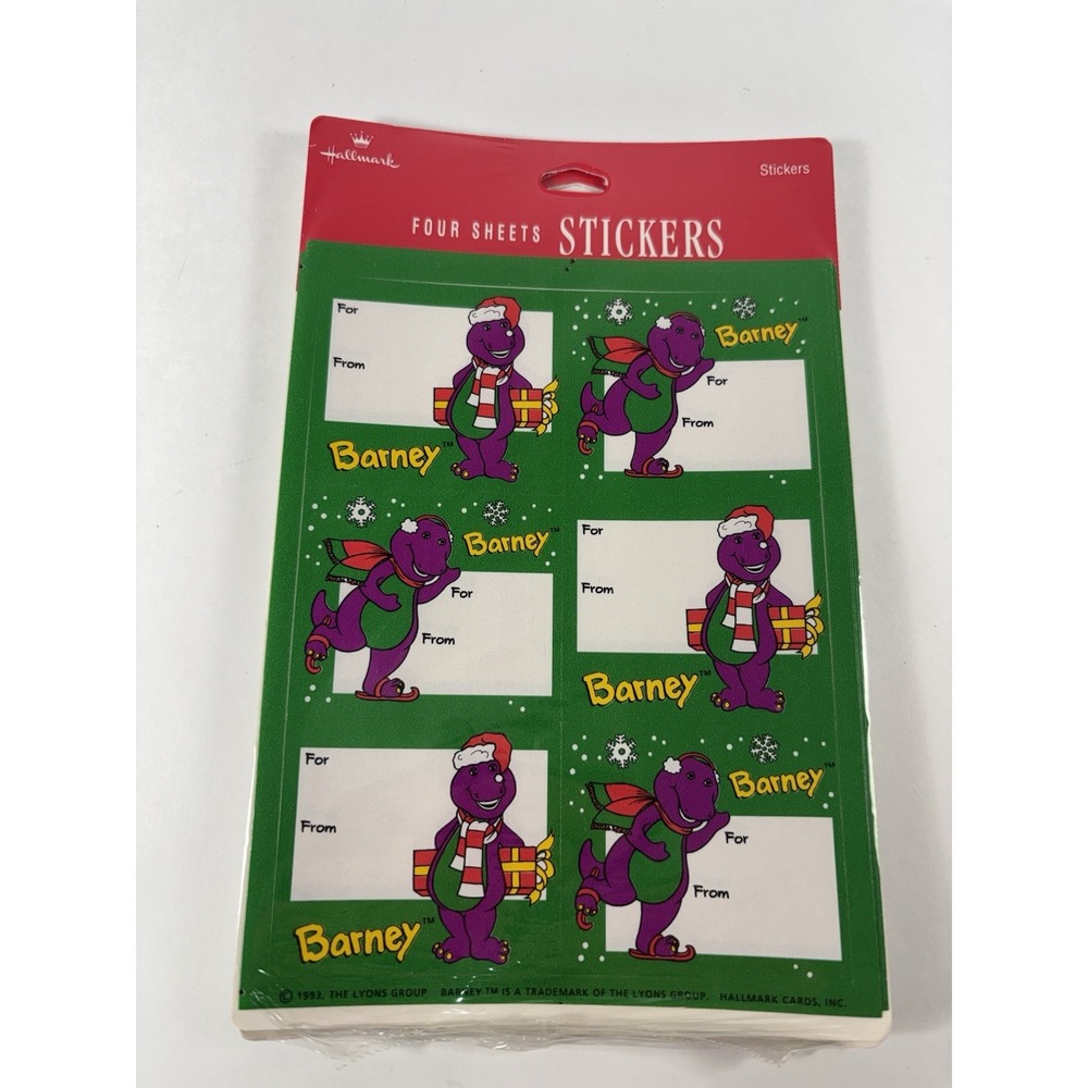 Vtg Hallmark 1993 Barney Gift Stickers Lables Four Sheets